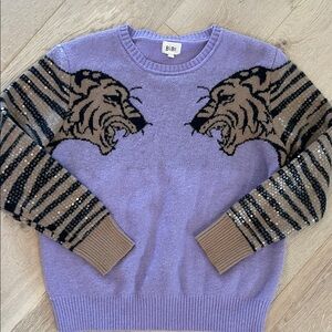 BiBi Purple Tiger Sweater with Brown Striped Sleeves